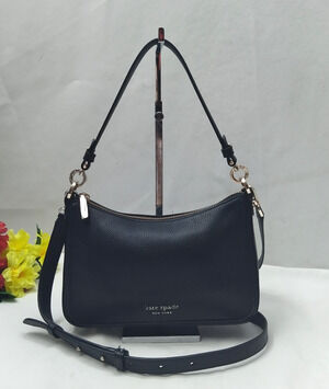 Kate Spade New York Black Pebbled Leather Zipper Closure Crossbody Bag